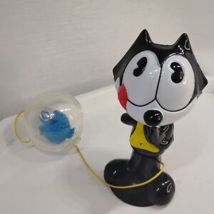 Felix The Cat Black and White Cartoon Cat Figurine with Blue Ball